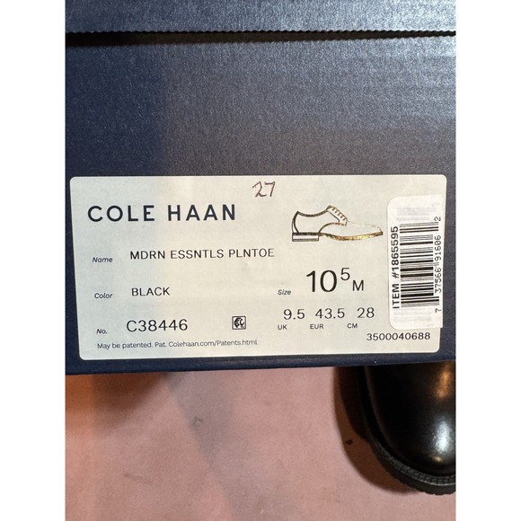 COLE HAAN Modern Essentials Plain Toe Oxford Men\'s Size US 10.5 Black main image 5